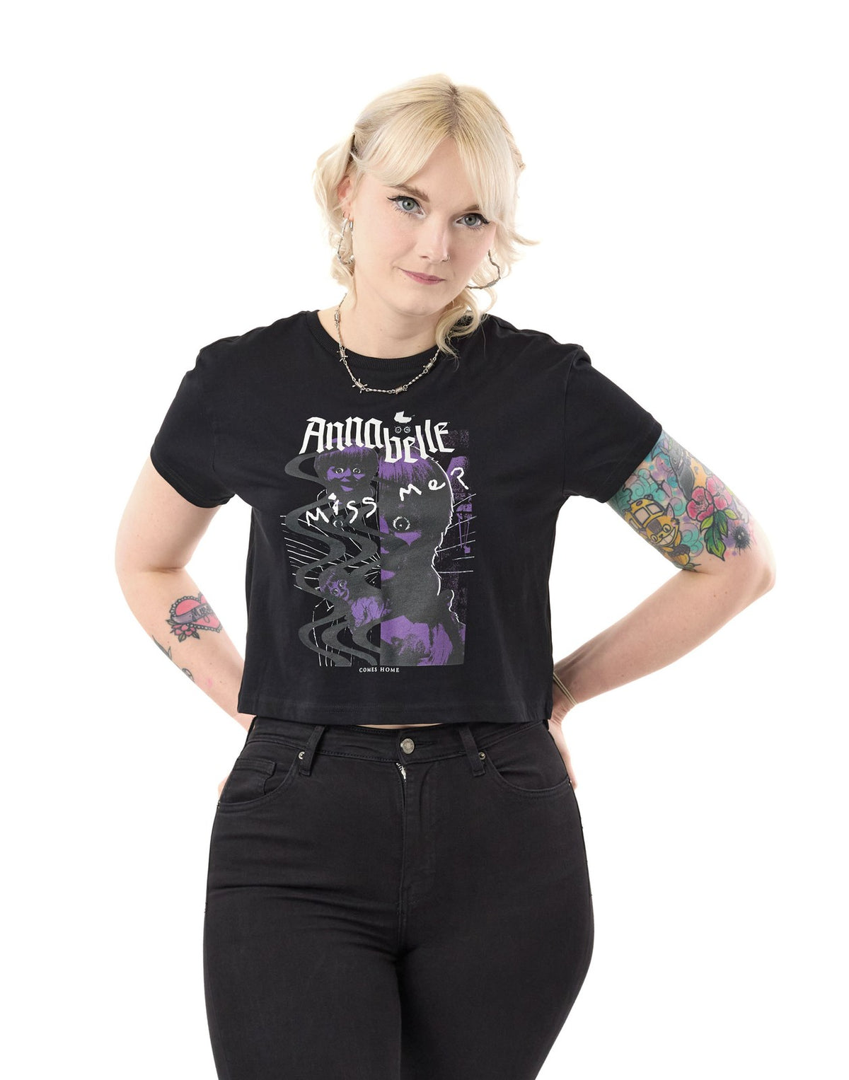 Annabelle Cropped Short Sleeved T-Shirt | Womens Black | Official Merch
