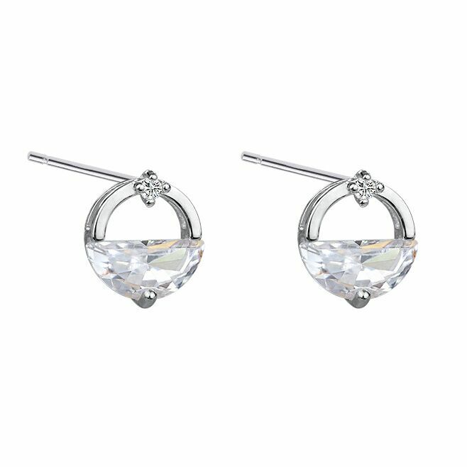 Women 925 Sterling Silver Crystal Circle Lake Stud Earrings Jewellery Gift
