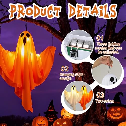 2Pcs Halloween Ghost Decorations Hanging LED Light Up Spooky Outdoor Yard Decor