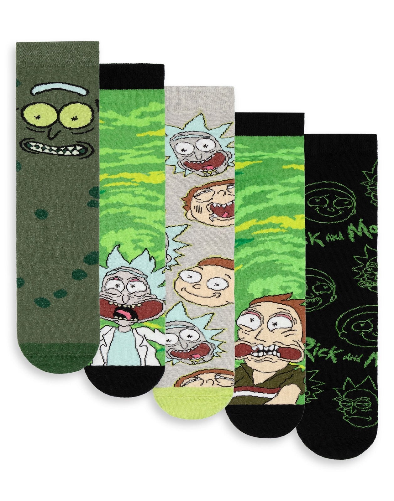 Rick And Morty Calf Socks Set of 5 | Mens Green | Official Merch