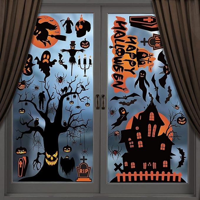 98pcs Halloween Decorations | 8 Sheets Halloween Window Stickers | Double Side