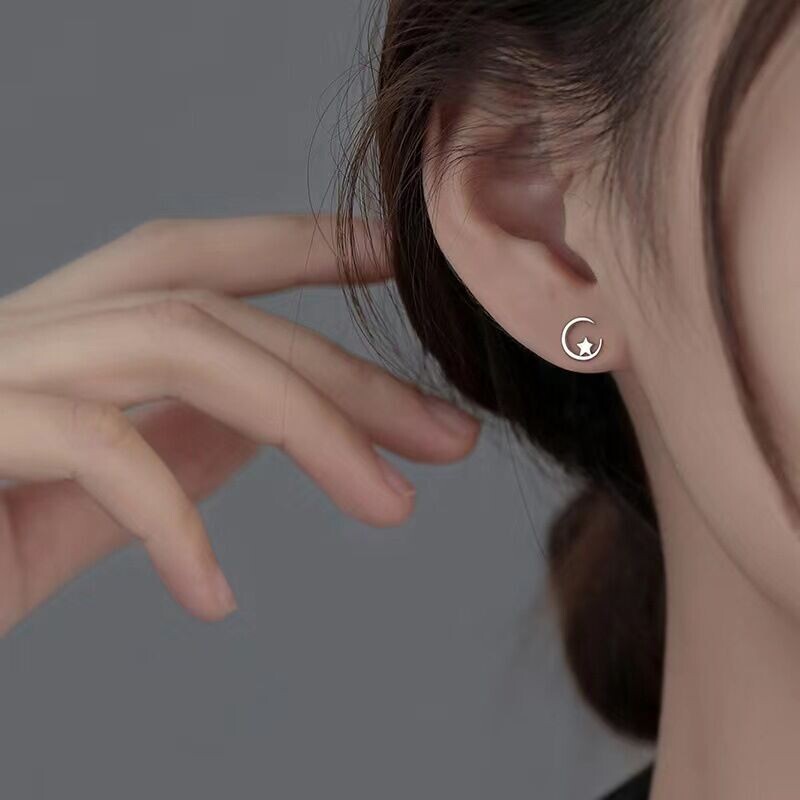Womens Girls Moon Star Stud Earrings 925 Sterling Silver Jewellery Gift UK