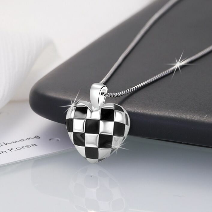 925 Sterling Silver Checkerboard Heart Pendant Necklace Women Jewellery Gift UK
