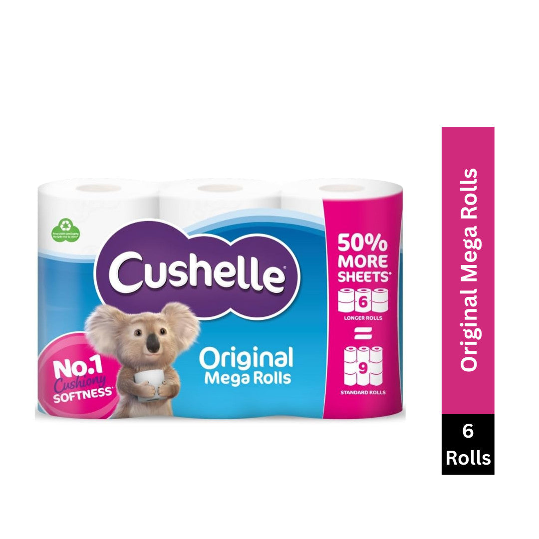 Cushelle Original Mega Rolls Longer Toilet Sheets 6 Rolls - Pack of 3