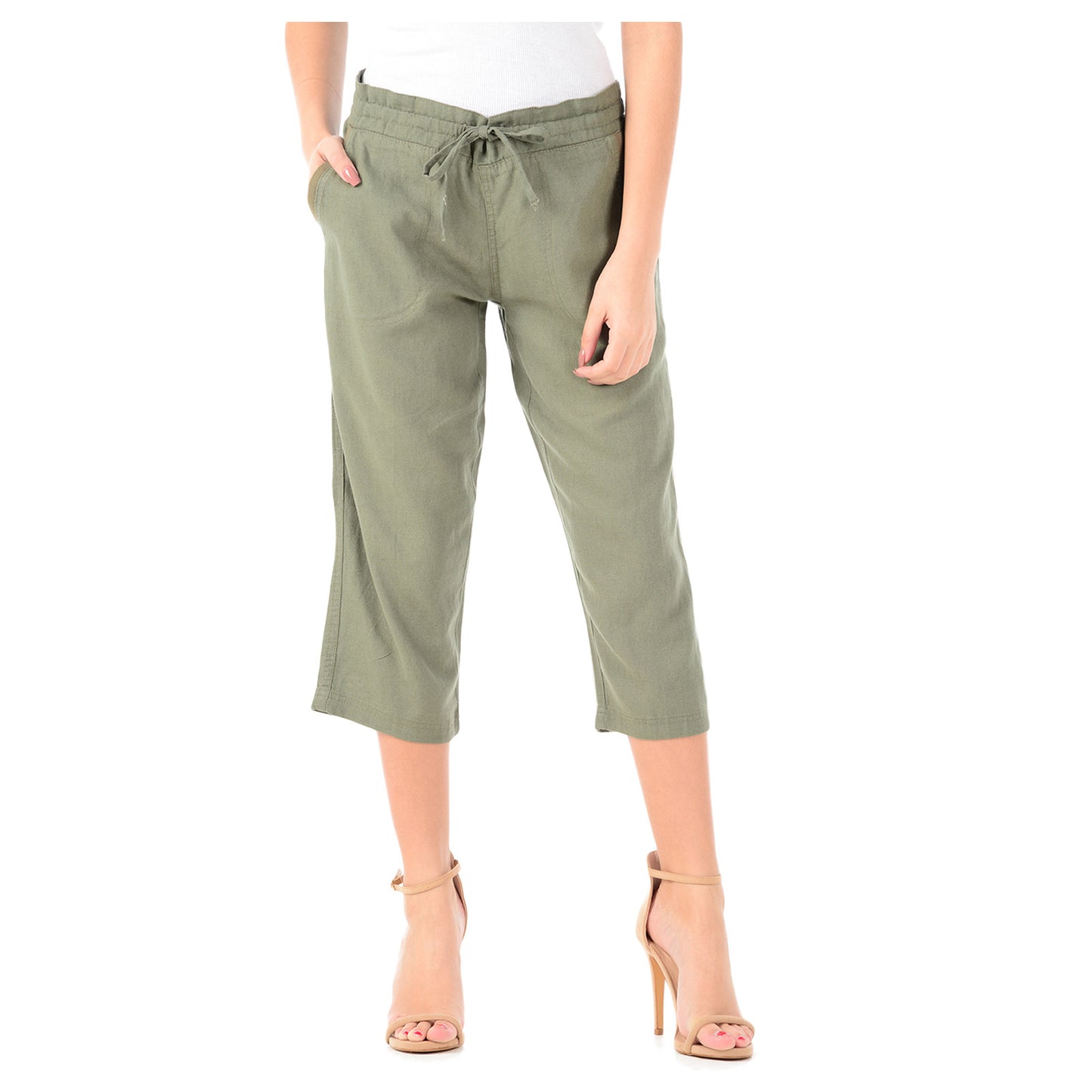 LADIES LINEN 3 QUARTER TROUSER WOMEN CROPPED 3/4 PANTS SUMMER RELAXED FIT SHORTS