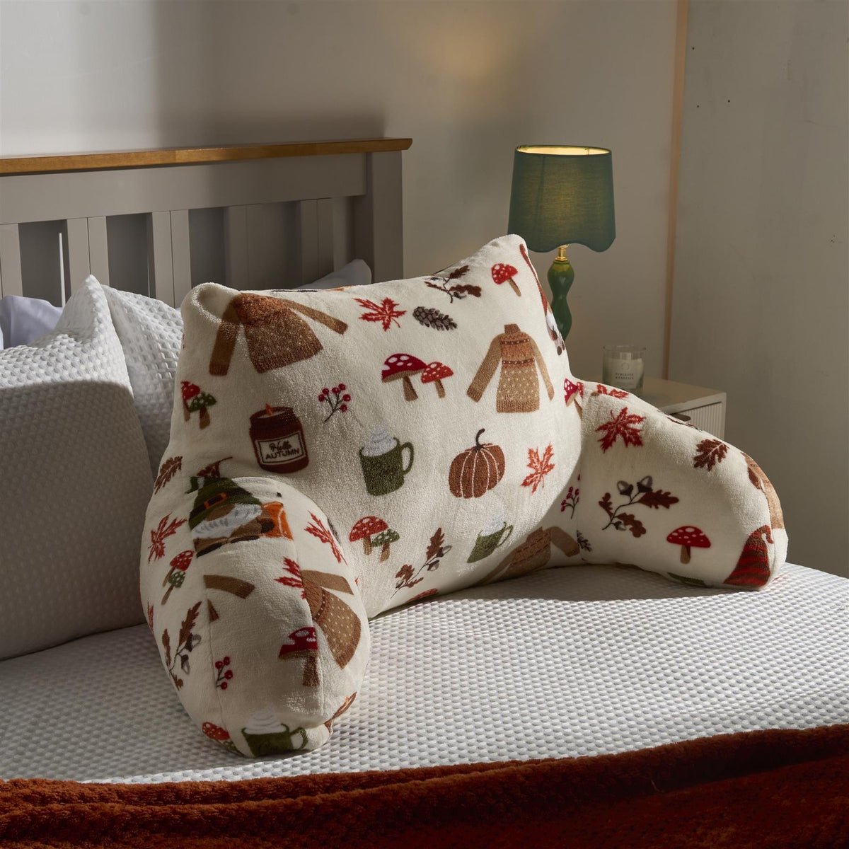 Reading Pillow for Bed Sofa, Autumn Novelty Cuddle Cushion with Arms Super Soft