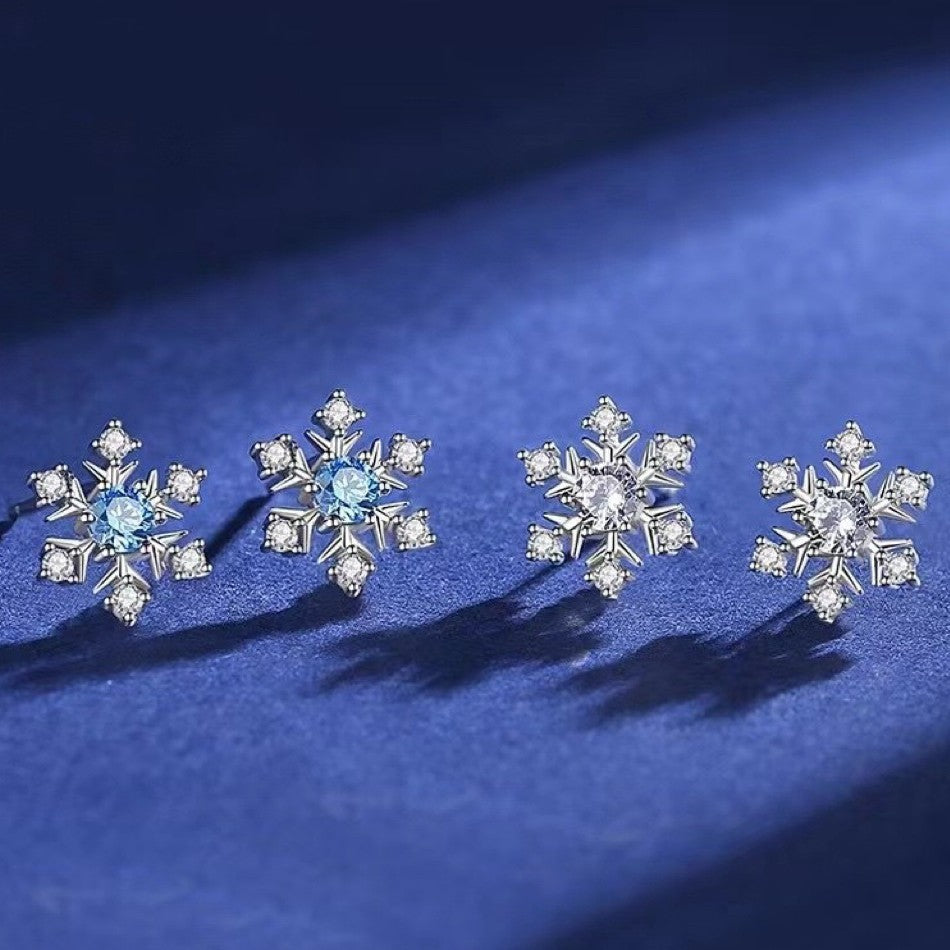 Crystal Snowflakes 925 Sterling Silver Stud Earrings Women Girls Christmas Gift
