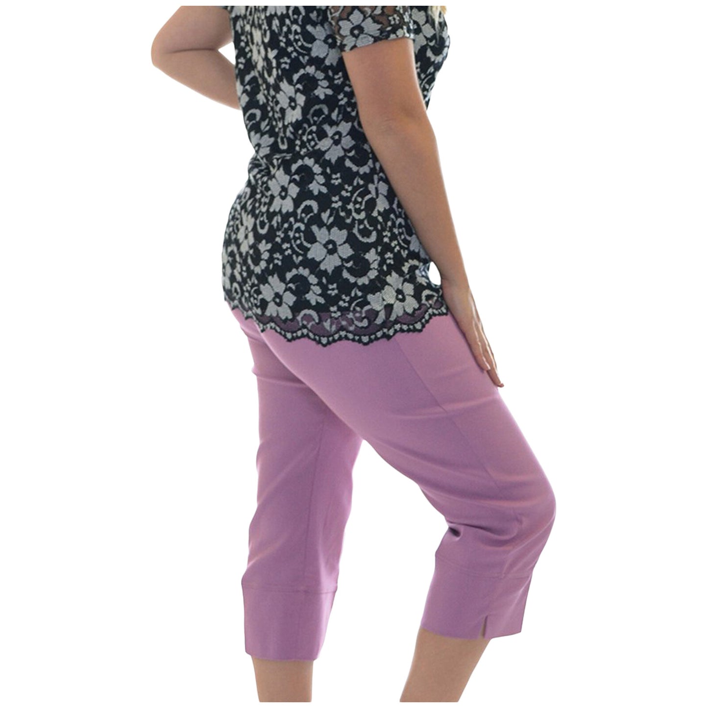 3/4 LENGTH WOMENS LADIES STRETCH ELASTICATED WAIST PLAIN PANTS CROPPED TROUSERS
