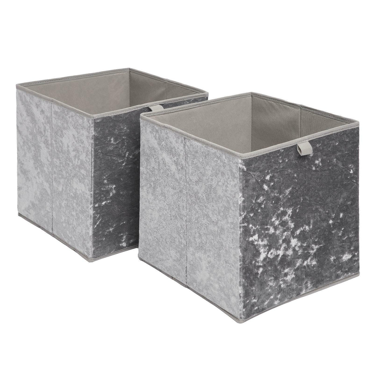 OHS Pack of 2 Crushed Velvet Storage Boxes Collapsible Foldable Square Cube Box