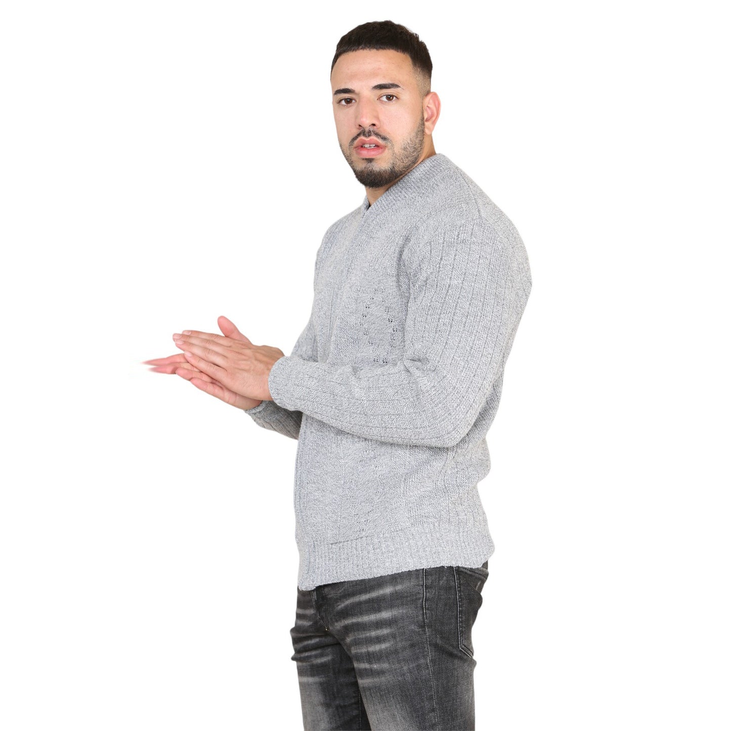 MENS AZTEC PATTERN CARDIGAN ZIP POCKET THICK WINTER WARM SWEATER KNITTED JUMPER