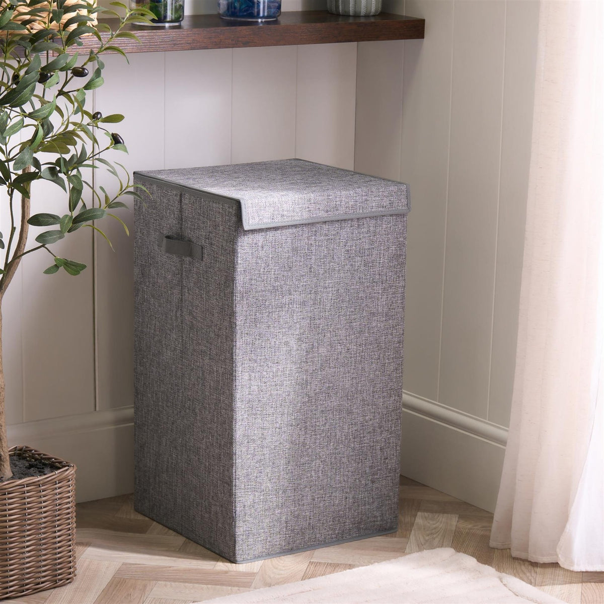 OHS Laundry Basket Faux Linen Folding Hamper Bag Clothes Bin Storage with Lid