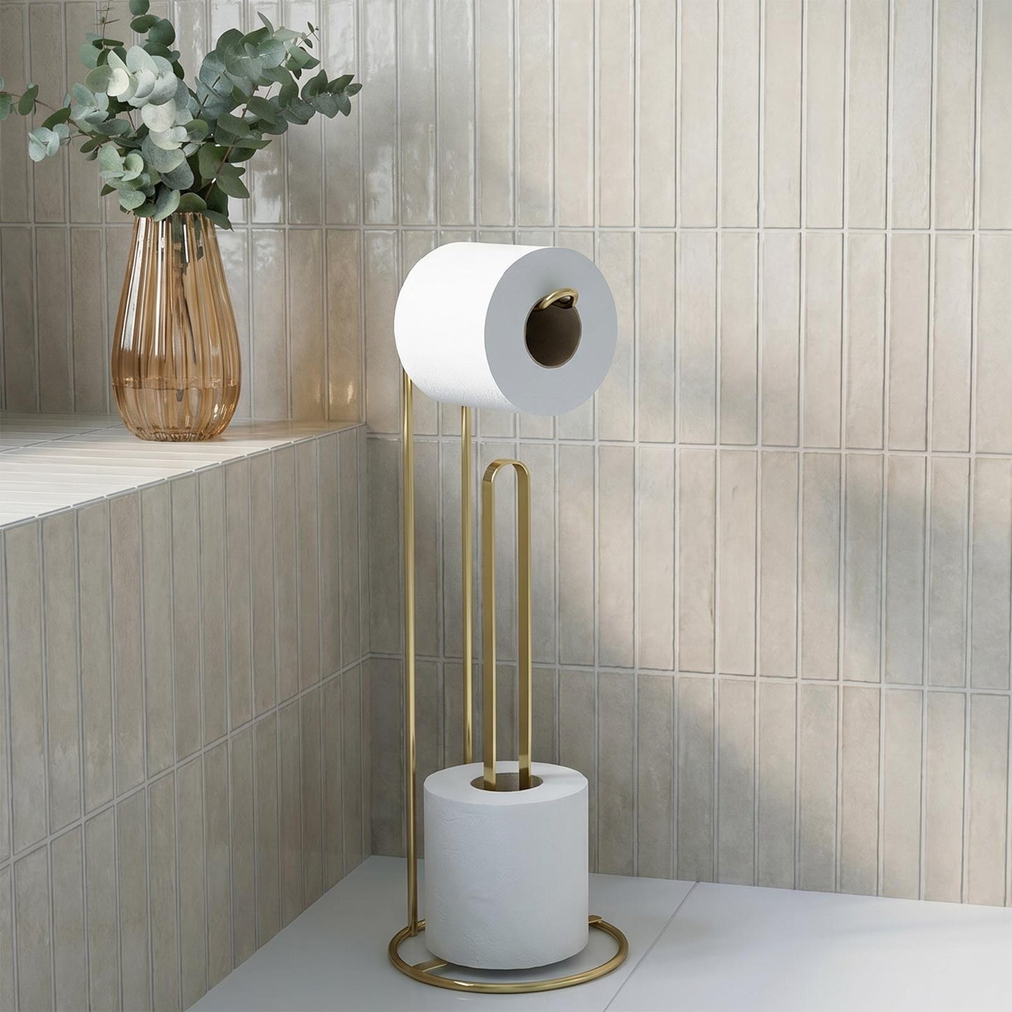 OHS Metal Toilet Roll Holder Freestanding Bathroom Storage Organiser