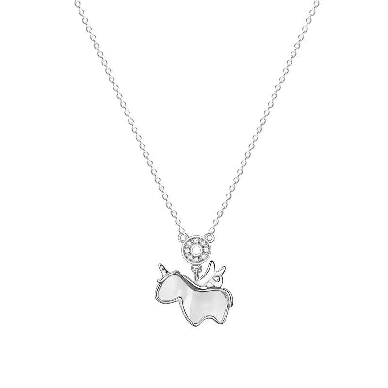 925 Sterling Silver Crystal Cute Unicorn Pendant Necklace Women Jewellery Gift