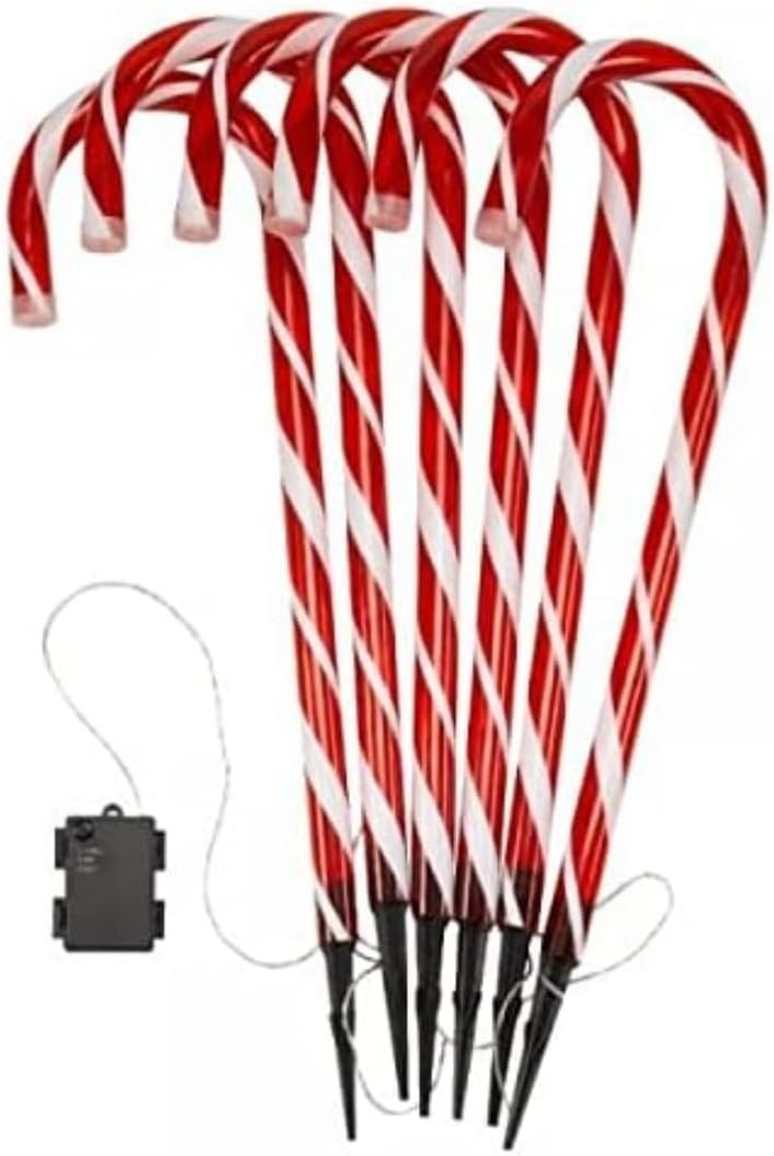 6pc Christmas Candy Cane Pathway Lights 30 LED Outdoor Garden Stake Xmas Decor