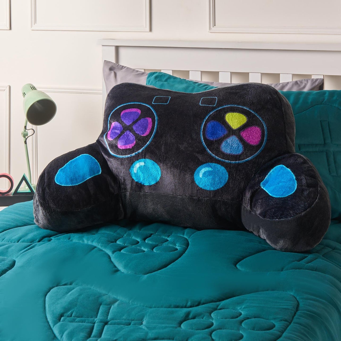 OHS Gaming Controller Cuddle Cushion Kids Flannel Reading Pillow with Arms