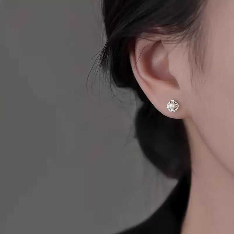 Crystal Swirl Pearl Stud Earrings Women Girls 925 Sterling Silver Jewellery Gift