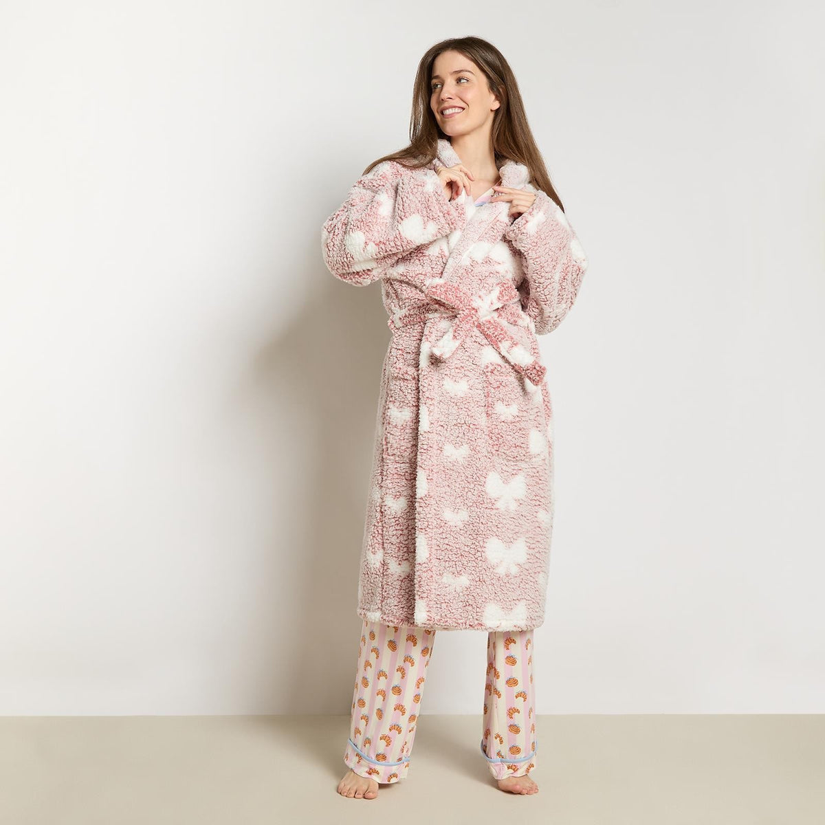 OHS Teddy Marl Dressing Gown Prints Ladies Warm Womens Loungewear Bathrobe