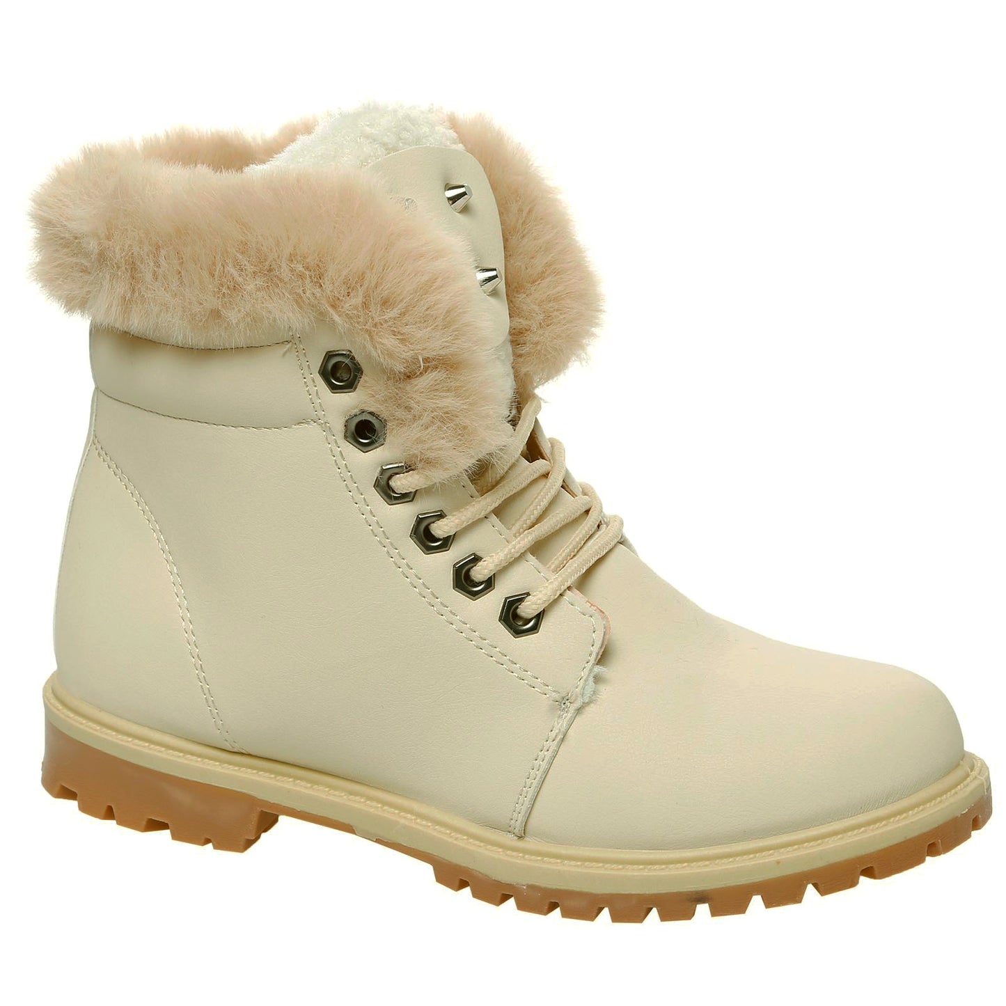 WOMEN LADIES ANKLE FUR LINE BOOTS FLAT GRIP SOLE WINTER ARMY COMBAT WINTER SHOES