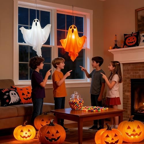 2Pcs Halloween Ghost Decorations Hanging LED Light Up Spooky Outdoor Yard Decor