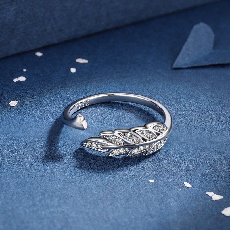925 Sterling Silver Crystal Leaf Adjustable Ring Women Girls Jewellery Gift UK