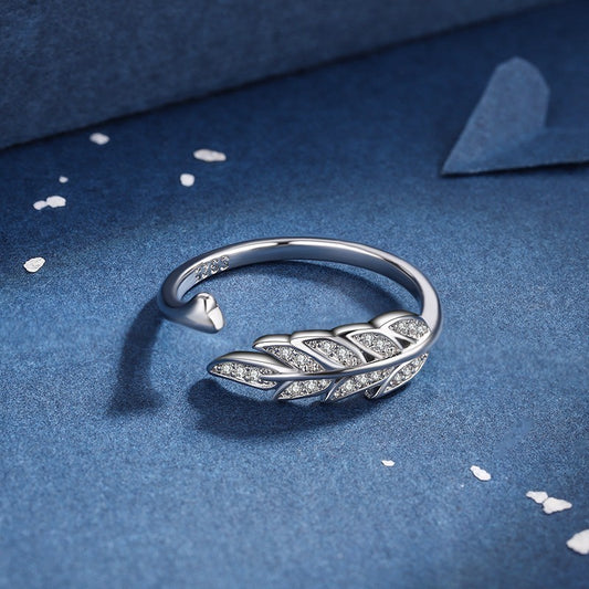 925 Sterling Silver Crystal Leaf Adjustable Ring Women Girls Jewellery Gift UK