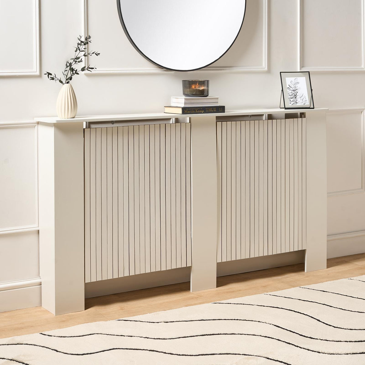 OHS Ribbed Radiator Cover Slatted Engineered Wood Side Board S M L Cabinet Shelf
