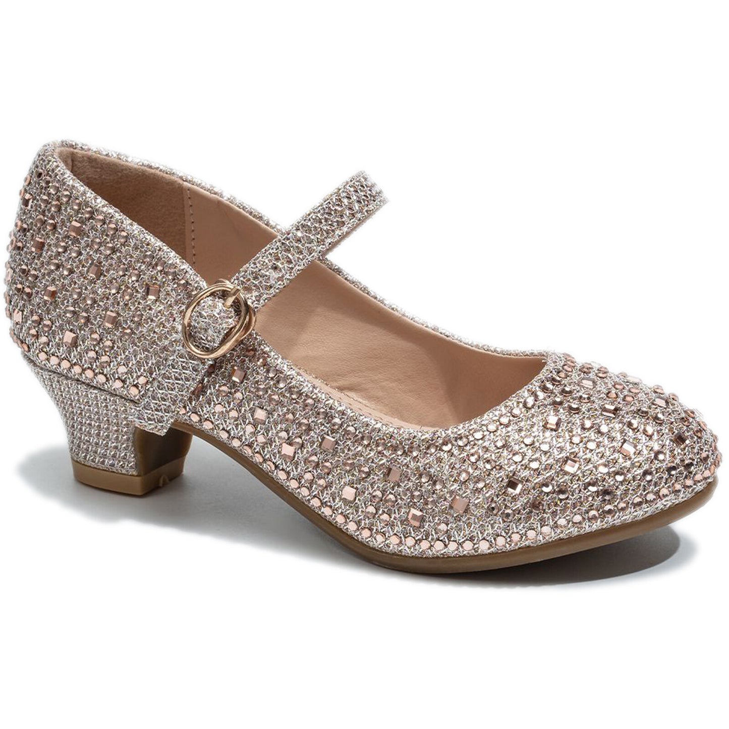 GIRLS WEDDING SHOES PARTY BRIDESMAID DIAMANTE LOW HEEL MARY JANE EVENING SANDAL