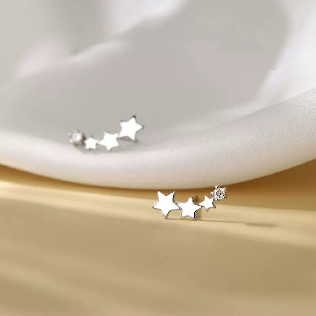 925 Sterling Silver Crystal Star Linked Stud Earrings Jewellery Women Girls Gift