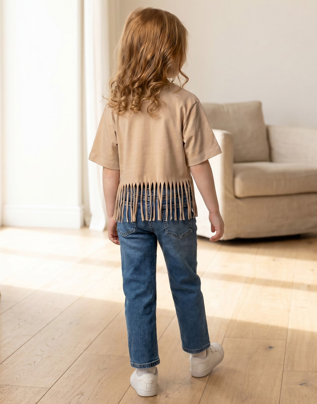Disney Fringe Short Sleeved T-Shirt | Girls Beige | Official Merch