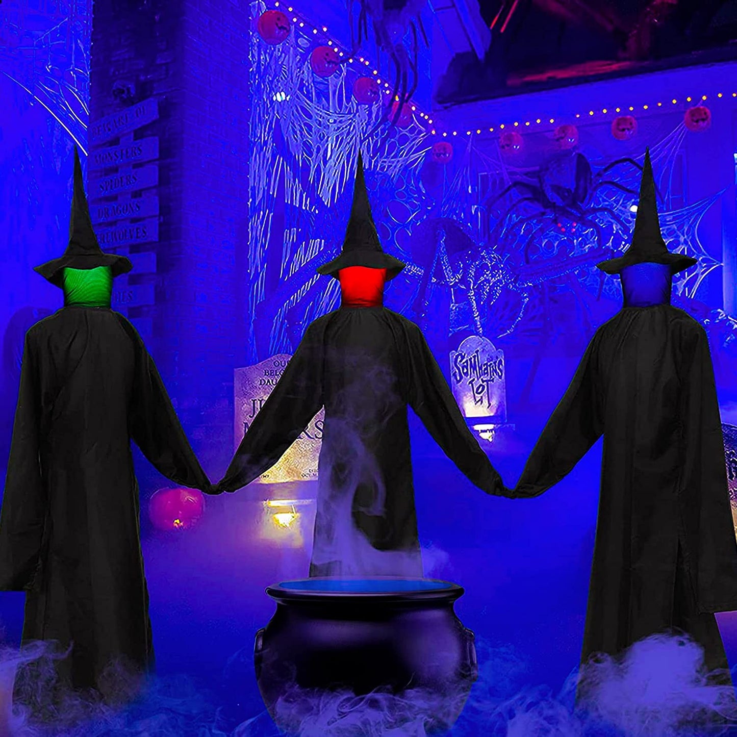 3Pcs Halloween Light-Up Witches with Stakes Outdoor Party Decoration Props UK