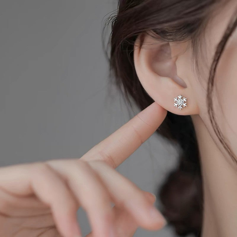 Crystal Snowflakes 925 Sterling Silver Stud Earrings Women Girls Christmas Gift