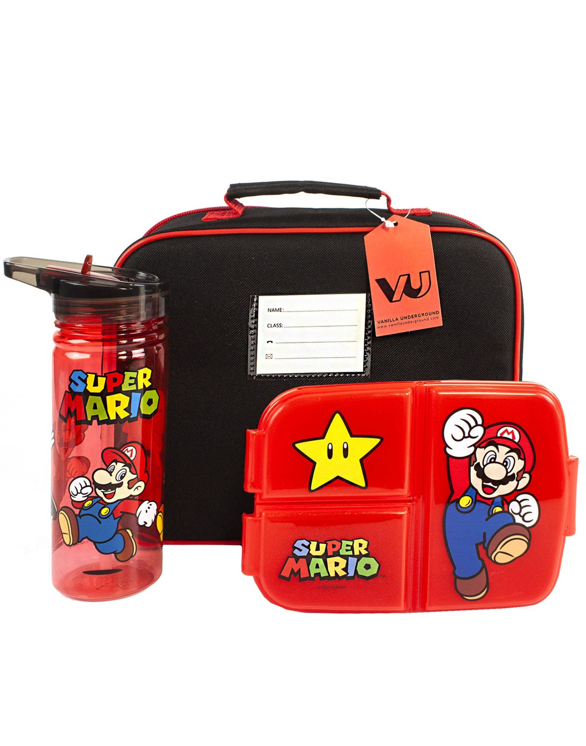Nintendo Lunch Bag Bottle and Snack Pot | Unisex Kids Black | Official Merch