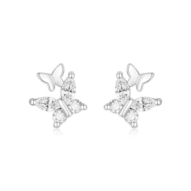 925 Sterling Silver Crystal Butterfly Stud Earrings Jewellery Women Girls Gift
