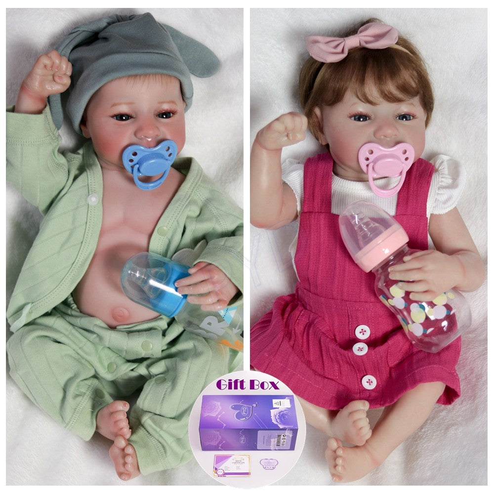 18" Reborn Dolls Twins Full Body Vinyl Silicone Lifelike Newborn Baby Boy Girl