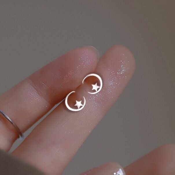 Womens Girls Moon Star Stud Earrings 925 Sterling Silver Jewellery Gift UK