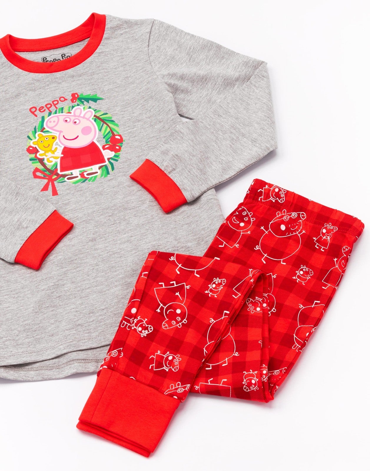 Peppa Pig Long Sleeve Long Leg Pyjama Set | Girls Red | Official Merch