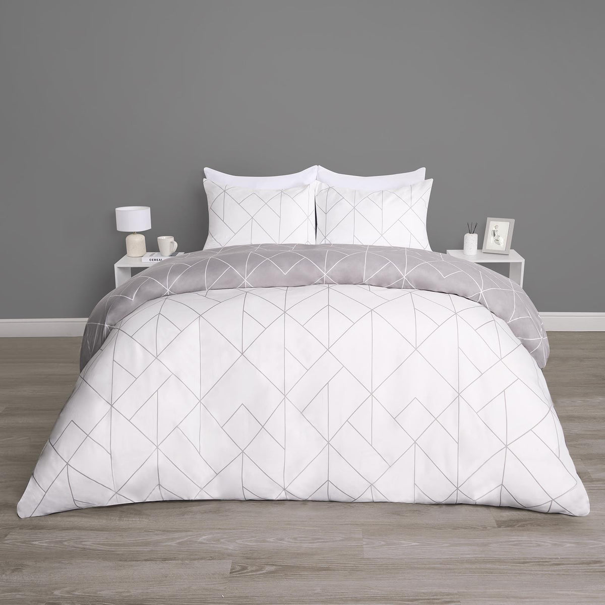 OHS Geometric Reversible Bedding Set Soft Quilt Duvet Cover with Pillowcase