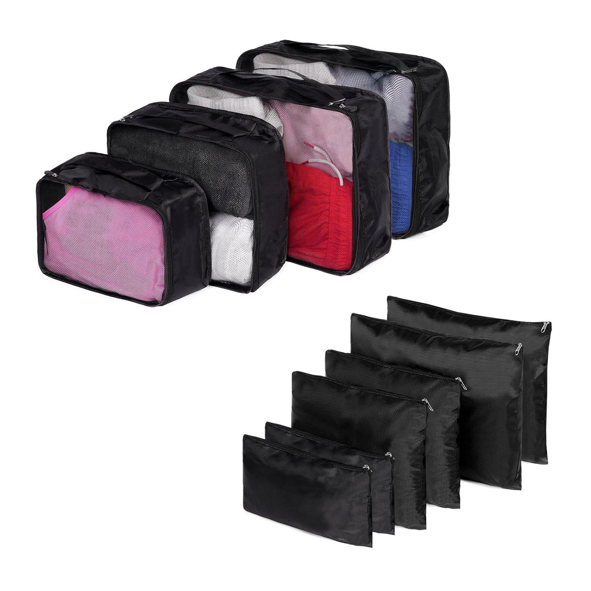 OHS Travel Bag Packing Cube Set Hand Luggage Suitcase Pouch Organiser 10pc Black