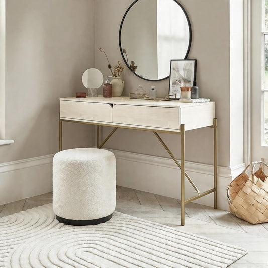 OHS Curved Dressing Table Engineered Wood Makeup Vanity Desk with 2 Drawers