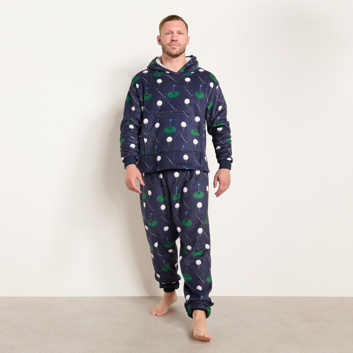 OHS Mens Printed Loungewear Set Winter Sherpa Nightwear 2-Piece Hoodie Jogger