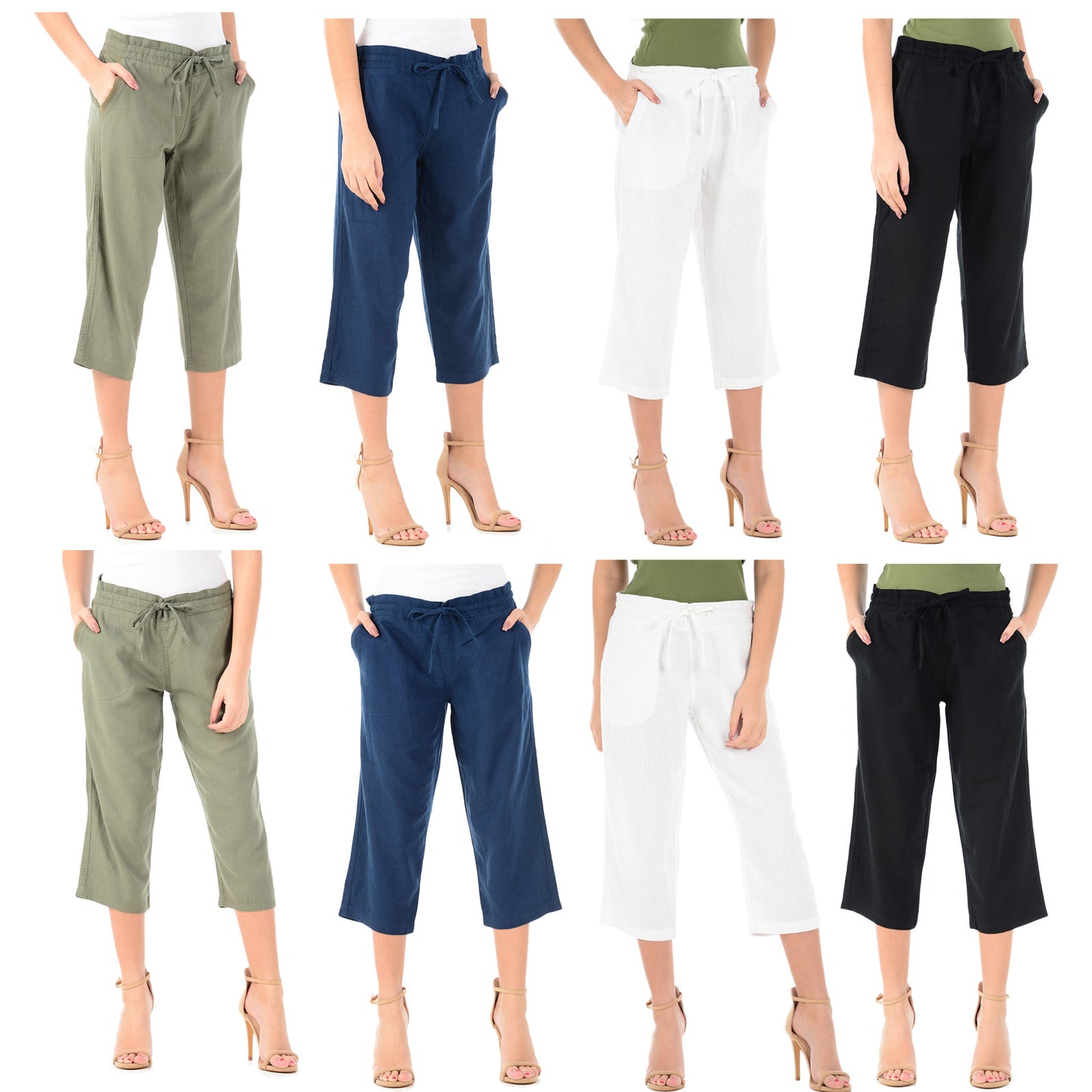 LADIES LINEN 3 QUARTER TROUSER WOMEN CROPPED 3/4 PANTS SUMMER RELAXED FIT SHORTS