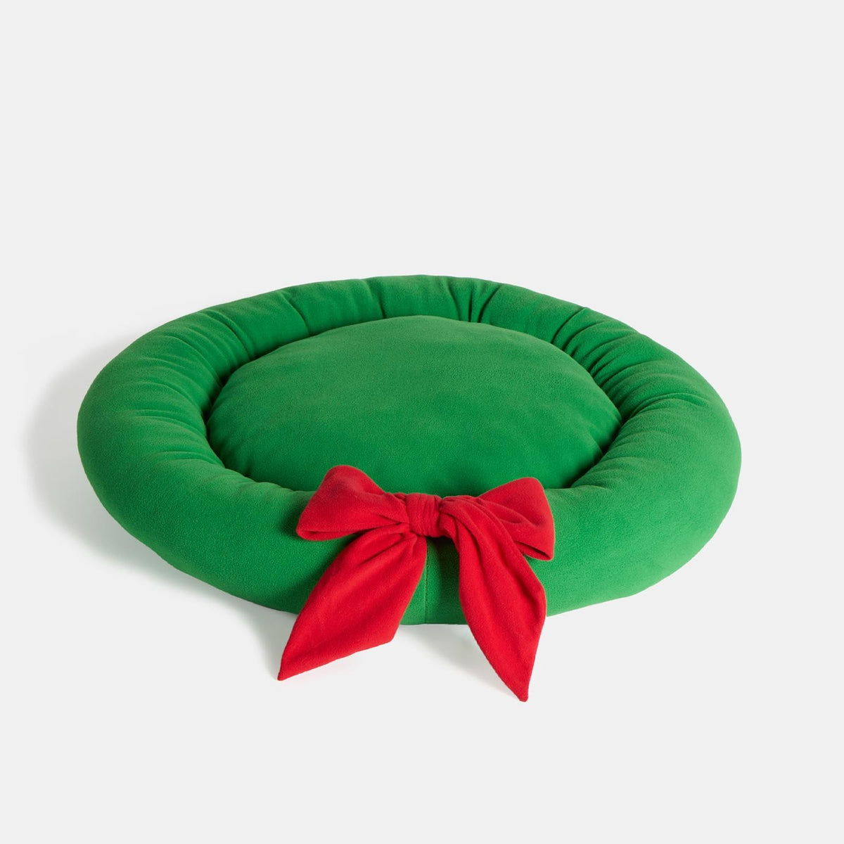 OHS Christmas Pet Bed Novelty Bow Wreath Round Calming Cushion for Dog Cat