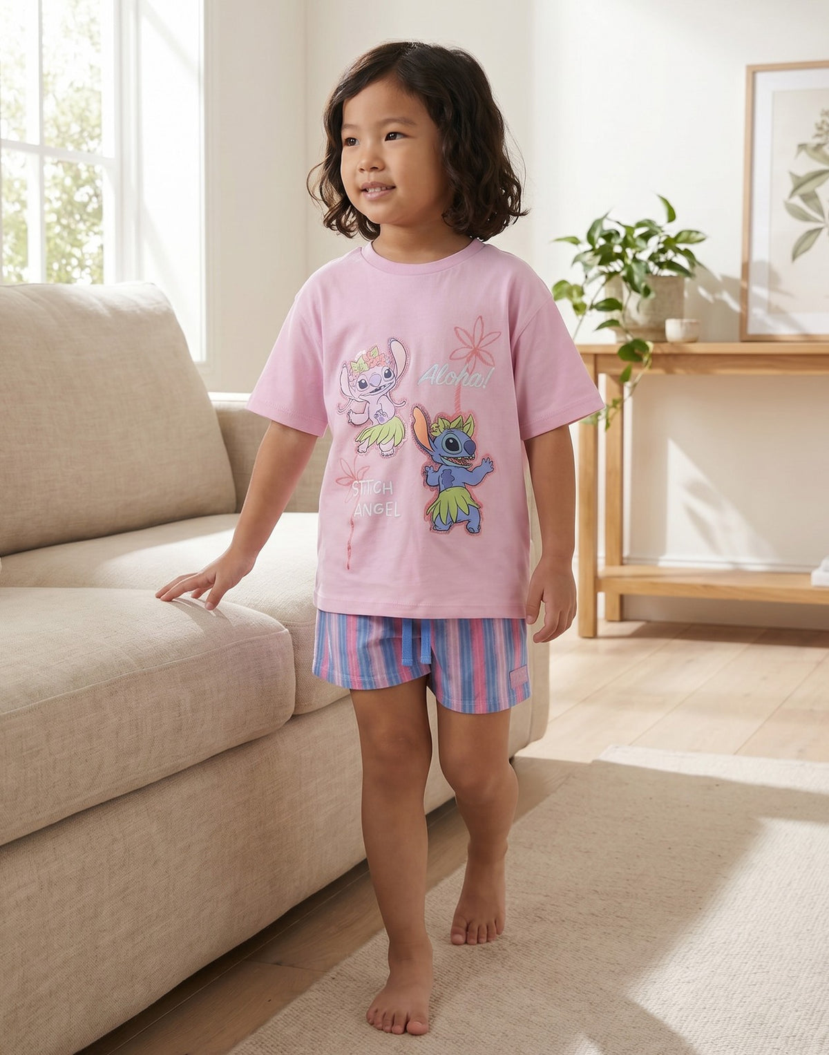 Lilo & Stitch T-Shirt and Shorts Set | Girls Pink | Official Merch
