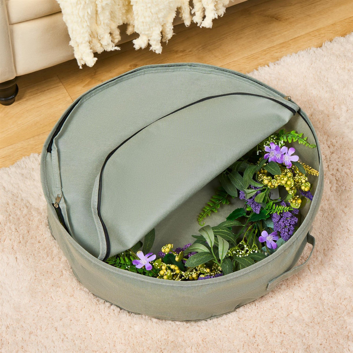 OHS Wreath Storage Bag Plain Printed Xmas Festive Decoration Holder Organiser