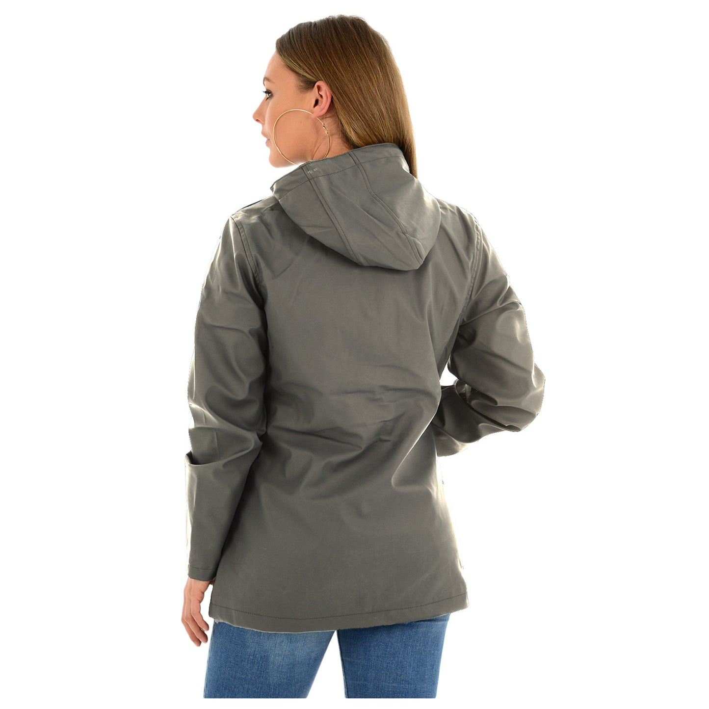 LADIES RAINCOAT WOMENS WATERPROOF FESTIVAL HOODED COAT PARKA RUBBERISED JACKET