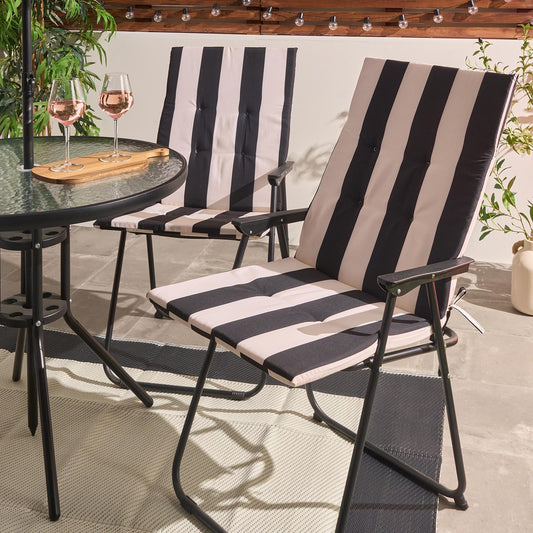 OHS Garden Seat Pad 2 Pack Stripe High Back Filled Chair Cushion Outdoor Indoor