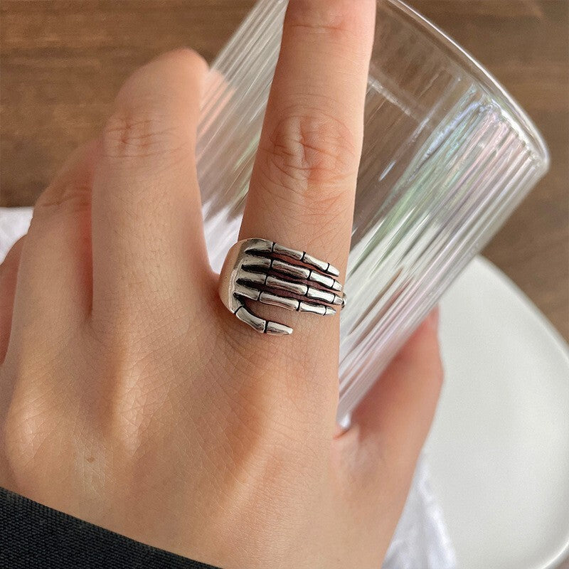 925 Sterling Silver Skeleton Hand Shaped Adjustable Ring Women Jewellery Gift UK