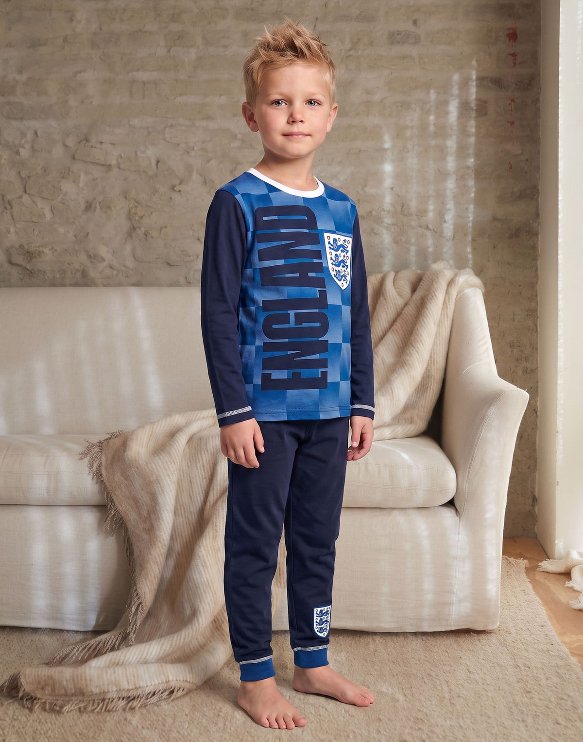 England Long Sleeve Long Leg Pyjama Set | Boys Blue | Official Merch