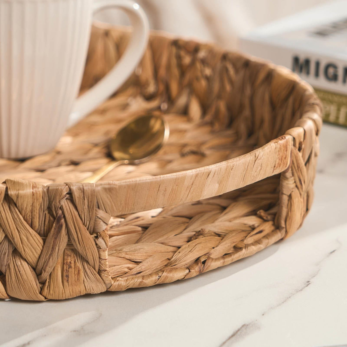 Round Serving Tray Home Accessory Display Seagrass Decorative Organiser Bedroom