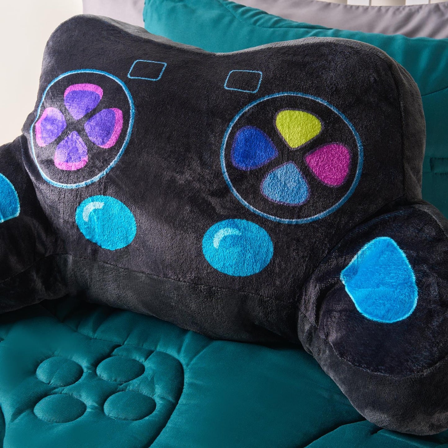 OHS Gaming Controller Cuddle Cushion Kids Flannel Reading Pillow with Arms